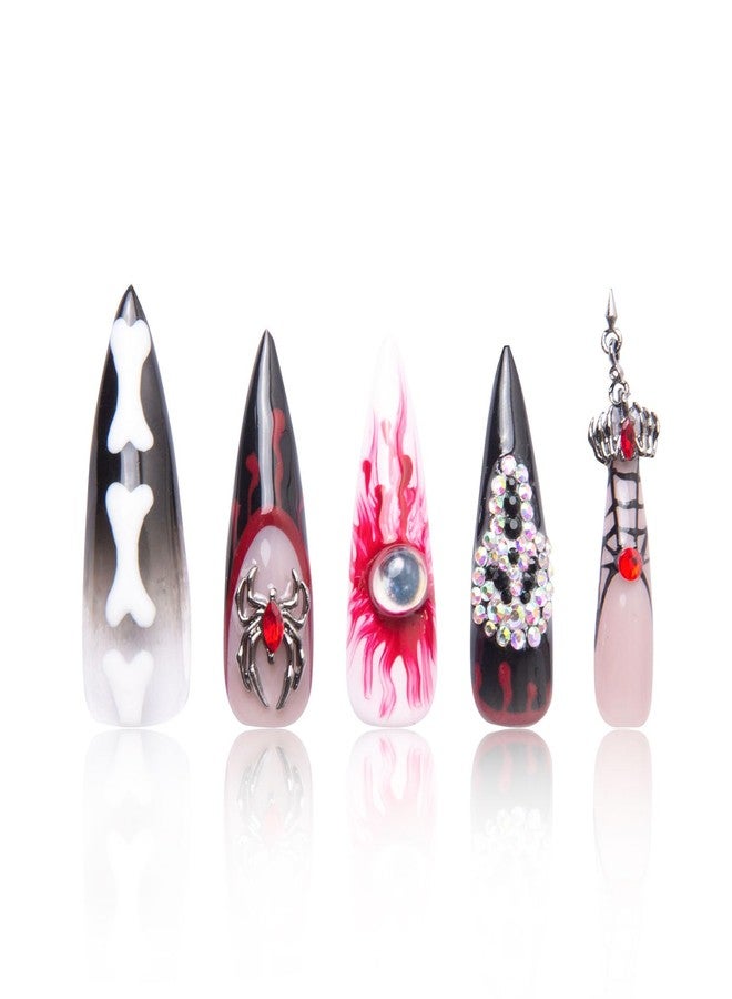 LOVFUL Press on Nails Final Destination | Handmade with Full Covered Crystals | Reusable Full Cover Nails | Stiletto Mid Length 1.7 in | H133-M - Image 1